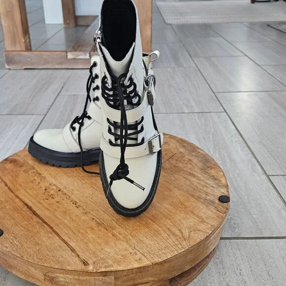 Dolce Vita (NWOB) Ronson combat boots cream and black size 6.5 women NWOT - Picture 6 of 12